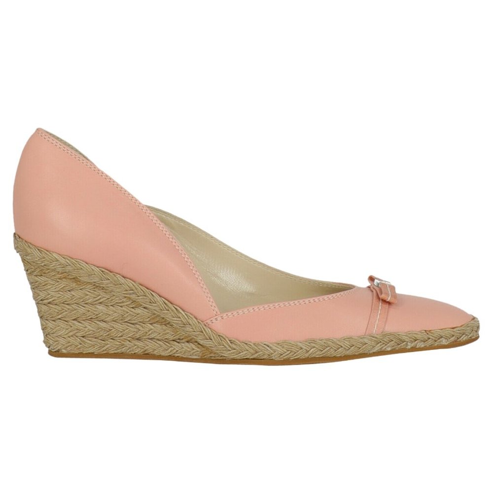 Salvatore Ferragamo Espadrilles Vara Bow Wedge Gancini Pink Leather Shoes Logo